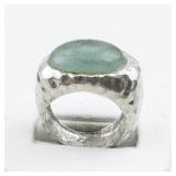 Roman Glass Hammered Sterling Silver Statement Ring . Size 7.75 - 8.