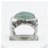Roman Glass Hammered Sterling Silver Statement Ring . Size 7.75 - 8.