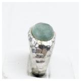 Roman Glass Hammered Sterling Silver Statement Ring . Size 7.75 - 8.