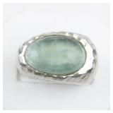 Roman Glass Hammered Sterling Silver Statement Ring . Size 7.75 - 8.