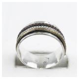 Hammered Tri-Tone Sterling Silver Spinner Ring . Size 8 - 8.25.