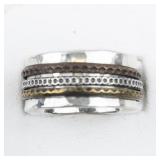 Hammered Tri-Tone Sterling Silver Spinner Ring . Size 8 - 8.25.