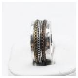 Hammered Tri-Tone Sterling Silver Spinner Ring . Size 8 - 8.25.