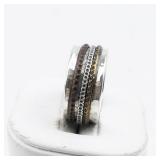 Hammered Tri-Tone Sterling Silver Spinner Ring . Size 8 - 8.25.
