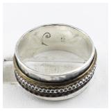Hammered Tri-Tone Sterling Silver Spinner Ring . Size 8 - 8.25.