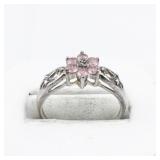 Pink Tourmaline & Diamond Flower Sterling Silver Ring. Size 8.5 - 8.75.