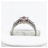 Pink Tourmaline & Diamond Flower Sterling Silver Ring. Size 8.5 - 8.75.