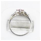 Pink Tourmaline & Diamond Flower Sterling Silver Ring. Size 8.5 - 8.75.