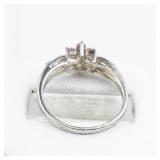 Pink Tourmaline & Diamond Flower Sterling Silver Ring. Size 8.5 - 8.75.