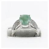 Jain Gaurav Emerald & CZ Sterling Silver Ring. Size 7 - 7.25.