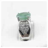 Jain Gaurav Emerald & CZ Sterling Silver Ring. Size 7 - 7.25.