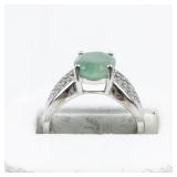 Jain Gaurav Emerald & CZ Sterling Silver Ring. Size 7 - 7.25.