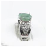 Jain Gaurav Emerald & CZ Sterling Silver Ring. Size 7 - 7.25.