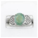 Jain Gaurav Emerald & CZ Sterling Silver Ring. Size 7 - 7.25.