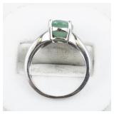 Jain Gaurav Emerald & CZ Sterling Silver Ring. Size 7 - 7.25.