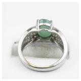 Jain Gaurav Emerald & CZ Sterling Silver Ring. Size 7 - 7.25.