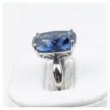 Bangkok Ratnaraj Jewelers London Blue Topaz Sterling Silver Statement Ring . Size 5.75 - 6.