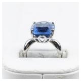 Bangkok Ratnaraj Jewelers London Blue Topaz Sterling Silver Statement Ring . Size 5.75 - 6.