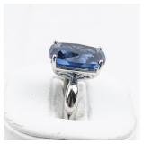 Bangkok Ratnaraj Jewelers London Blue Topaz Sterling Silver Statement Ring . Size 5.75 - 6.
