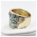 Tree Of Life Gold Tone Base Metal Statement Band. Size 8 - 8.25.