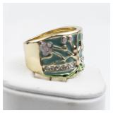 Tree Of Life Gold Tone Base Metal Statement Band. Size 8 - 8.25.