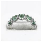 5 Oval Natural Emerald & Diamond Sterling Silver Ring. Size 5.75 - 6.
