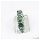 5 Oval Natural Emerald & Diamond Sterling Silver Ring. Size 5.75 - 6.