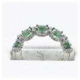 5 Oval Natural Emerald & Diamond Sterling Silver Ring. Size 5.75 - 6.