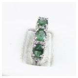 5 Oval Natural Emerald & Diamond Sterling Silver Ring. Size 5.75 - 6.