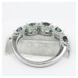 5 Oval Natural Emerald & Diamond Sterling Silver Ring. Size 5.75 - 6.