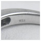 5 Oval Natural Emerald & Diamond Sterling Silver Ring. Size 5.75 - 6.