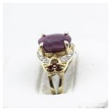 Bangkok Ratnaraj Jewelers Oval Natural Ruby, Garnet & Diamond Vermeil (Sterling Silver) Statement Ring. ***Estimated Replacement Value $175***. Size 6 - 6.25.