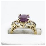 Bangkok Ratnaraj Jewelers Oval Natural Ruby, Garnet & Diamond Vermeil (Sterling Silver) Statement Ring. ***Estimated Replacement Value $175***. Size 6 - 6.25.