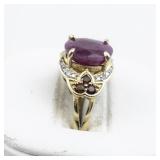 Bangkok Ratnaraj Jewelers Oval Natural Ruby, Garnet & Diamond Vermeil (Sterling Silver) Statement Ring. ***Estimated Replacement Value $175***. Size 6 - 6.25.