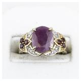 Bangkok Ratnaraj Jewelers Oval Natural Ruby, Garnet & Diamond Vermeil (Sterling Silver) Statement Ring. ***Estimated Replacement Value $175***. Size 6 - 6.25.
