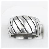 Mexico (Unknown) Diagonal Wide Sterling Silver Band. Size 8 - 8.25.