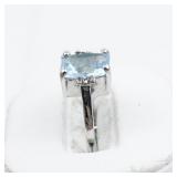 Aquamarine And CZ Silver Plated Ring. Size 6.25 - 6.5.