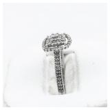 STS Jewels Diamond Halo Cluster Sterling Silver Ring. Size 7 - 7.25.