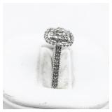 STS Jewels Diamond Halo Cluster Sterling Silver Ring. Size 7 - 7.25.