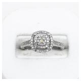 STS Jewels Diamond Halo Cluster Sterling Silver Ring. Size 7 - 7.25.