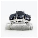 BJ  Three Stone 5.25Ctw Oval Blue Sapphire Sterling Silver Statement Ring. ***Estimated Replacement Value $200***. Size 6.75 - 7.