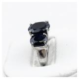 BJ  Three Stone 5.25Ctw Oval Blue Sapphire Sterling Silver Statement Ring. ***Estimated Replacement Value $200***. Size 6.75 - 7.