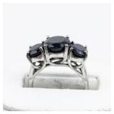 BJ  Three Stone 5.25Ctw Oval Blue Sapphire Sterling Silver Statement Ring. ***Estimated Replacement Value $200***. Size 6.75 - 7.