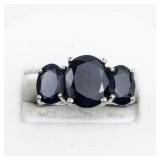 BJ  Three Stone 5.25Ctw Oval Blue Sapphire Sterling Silver Statement Ring. ***Estimated Replacement Value $200***. Size 6.75 - 7.