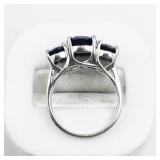 BJ  Three Stone 5.25Ctw Oval Blue Sapphire Sterling Silver Statement Ring. ***Estimated Replacement Value $200***. Size 6.75 - 7.