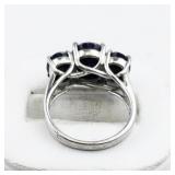 BJ  Three Stone 5.25Ctw Oval Blue Sapphire Sterling Silver Statement Ring. ***Estimated Replacement Value $200***. Size 6.75 - 7.