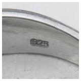 Three Stone Emerald Cut Sterling Silver Engagement Style Ring. Size 8 - 8.25.