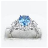 YELLOW GOLD INC Beautiful Blue & White CZ Sterling Silver Ring. ***Estimated Replacement Value $150***. Size 7 - 7.25.