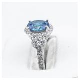 YELLOW GOLD INC Beautiful Blue & White CZ Sterling Silver Ring. ***Estimated Replacement Value $150***. Size 7 - 7.25.
