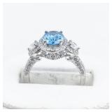 YELLOW GOLD INC Beautiful Blue & White CZ Sterling Silver Ring. ***Estimated Replacement Value $150***. Size 7 - 7.25.